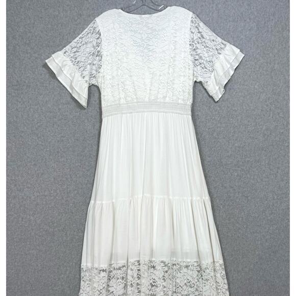Simplee Lace Maxi Dress Size L SS V Neck Lined Destination Beach Wedding Bridal - Picture 10 of 16